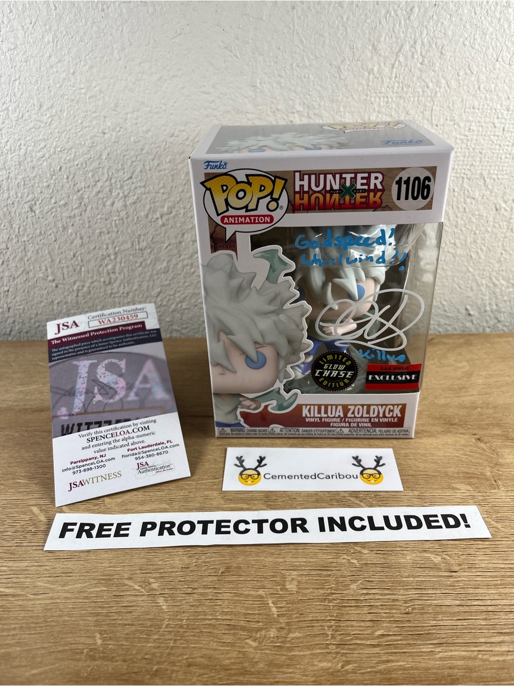 Killua Zoldyck Glow Chase Funko Pop #1106 HxH AAA COA Signed Autograph NEAR MINT
